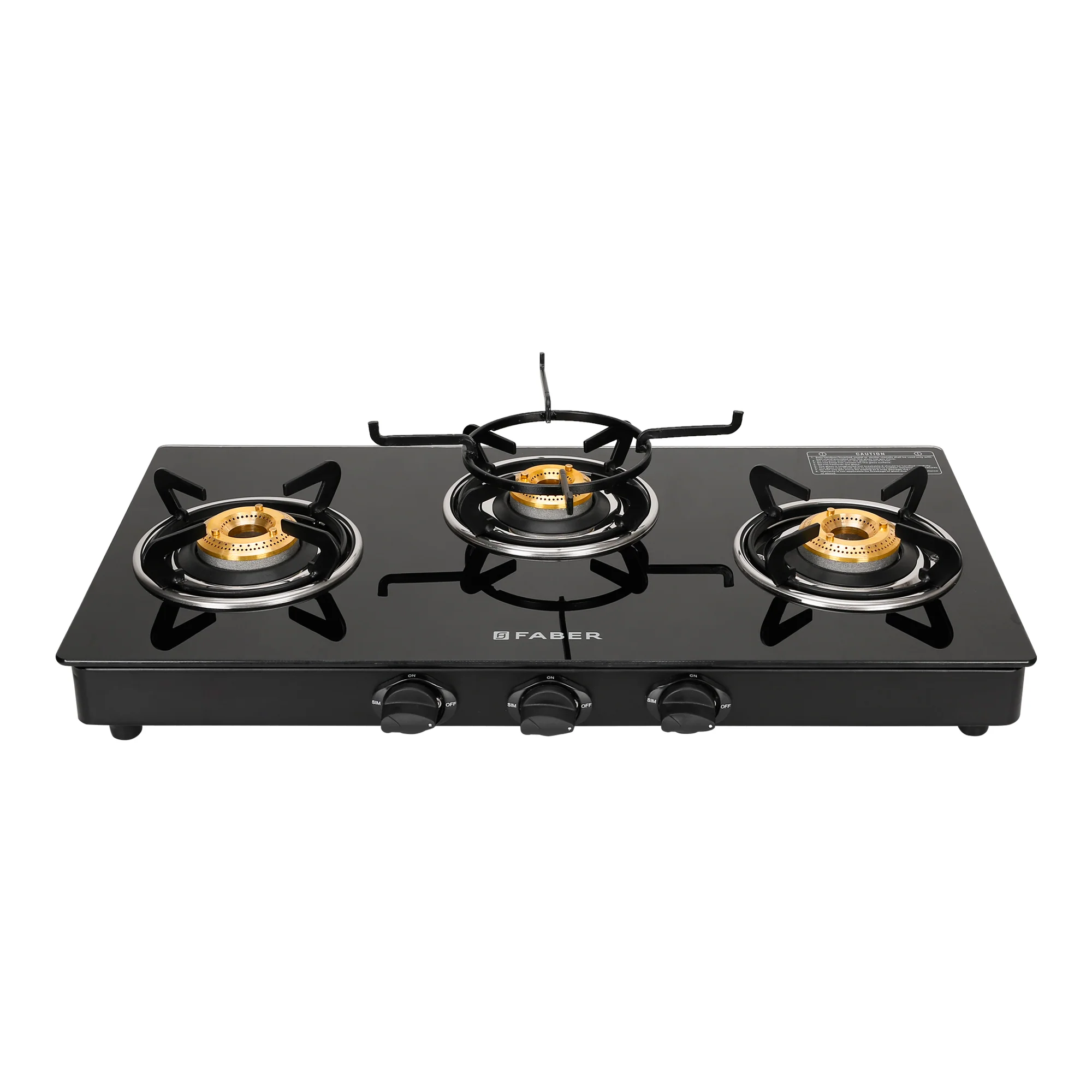 Faber Cooktop Power 3BB BK AI - 3 Brass Burner, Auto Ignition - Black Glass